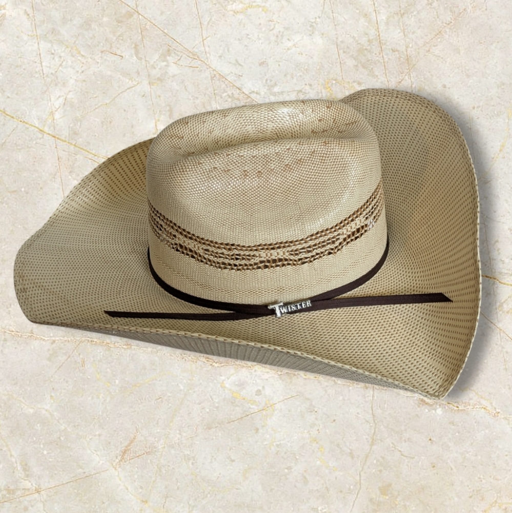 Twister Cowboy Hat Bangora Western Products Straw Festival Mens Country Sz 7 1/8